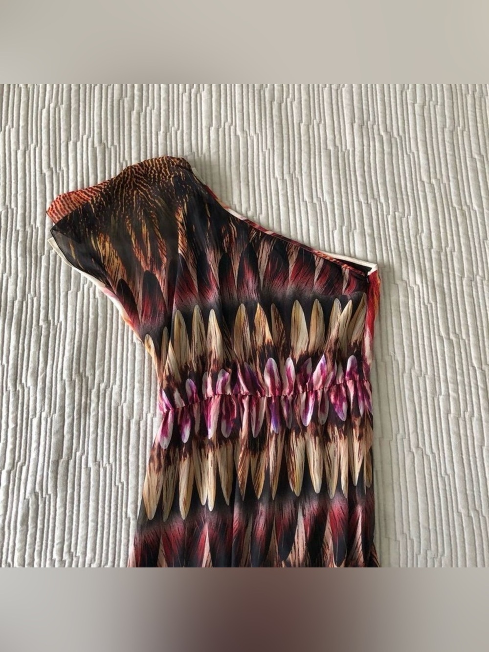 Topshop One Shoulder Feather Print Maxi Dress Size 8 Boho Summer EUC - Picture 8 of 8